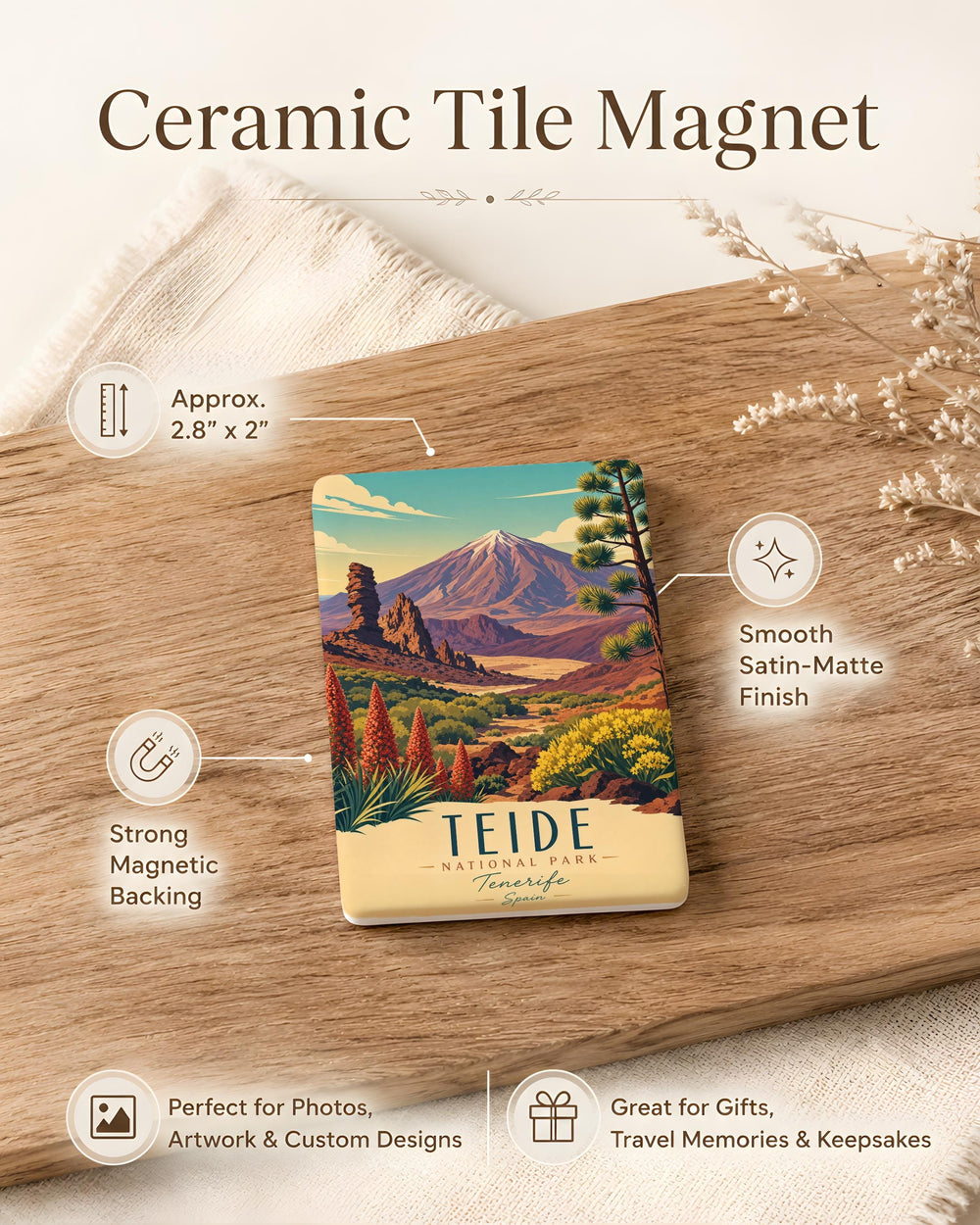Teide National Park Fridge Magnet, Tenerife Spain Souvenir, Mount Teide Volcano Landmark Magnet, Canary Islands Travel Gift