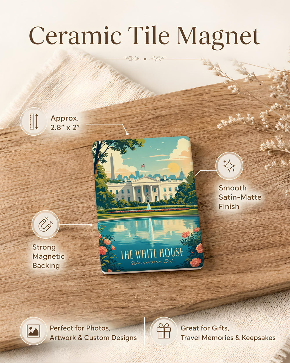 The White House Fridge Magnet, Washington DC Landmark Souvenir Magnet, Presidential Residence Magnet, USA Travel Gift Magnet