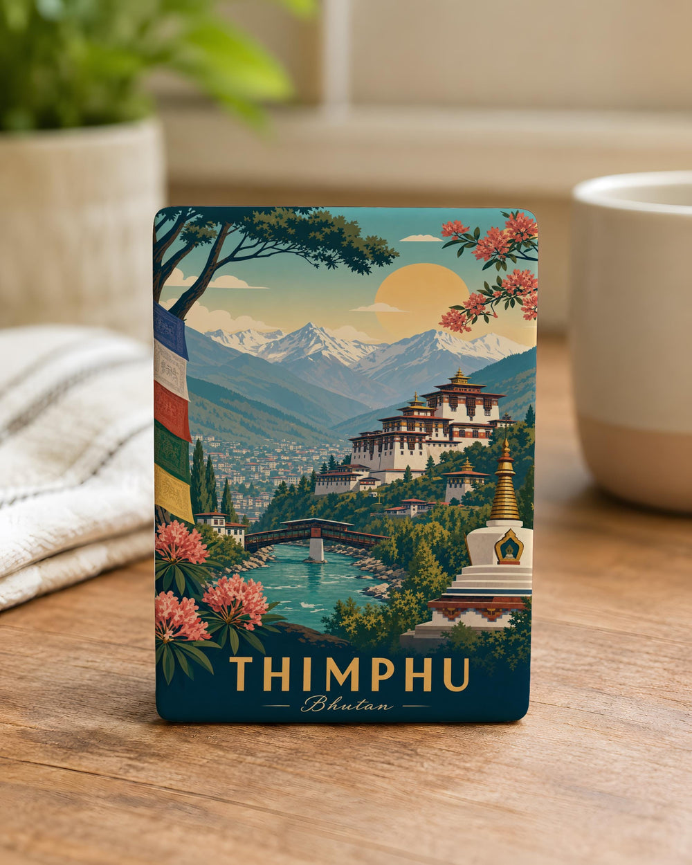 Thimphu Bhutan Fridge Magnet, Bhutan Travel Souvenir Magnet, Thimphu City Landmark Magnet, Bhutan Refrigerator Magnet