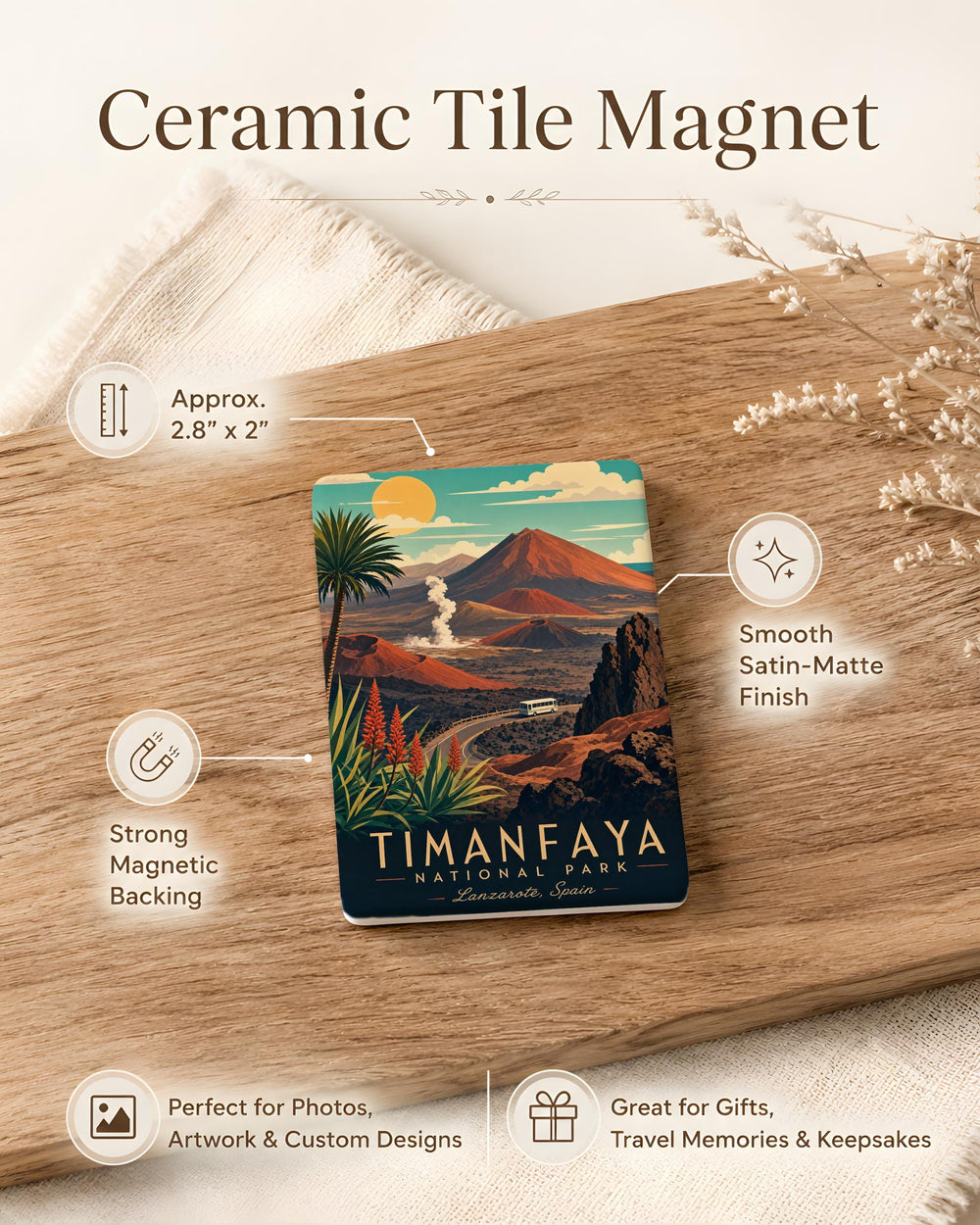 Timanfaya National Park Fridge Magnet, Lanzarote Canary Islands Souvenir Magnet, Spain Travel Landmark Refrigerator Magnet