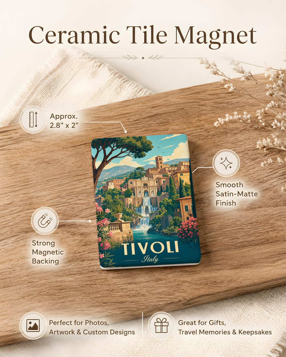 Tivoli Italy Fridge Magnet, Tivoli Travel Souvenir Magnet, Italy Landmark Keepsake, Italian Vacation Gift, Rome Day Trip Magnet