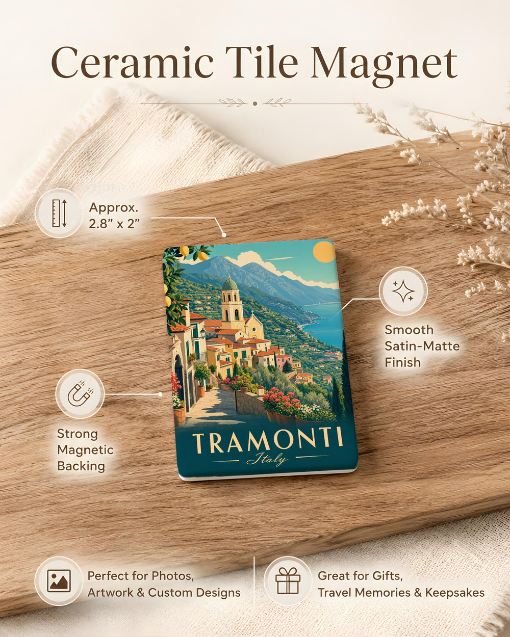 Tramonti Italy Fridge Magnet, Amalfi Coast Travel Souvenir, Italian Village Landmark Keepsake Magnet, Italy Vacation Gift