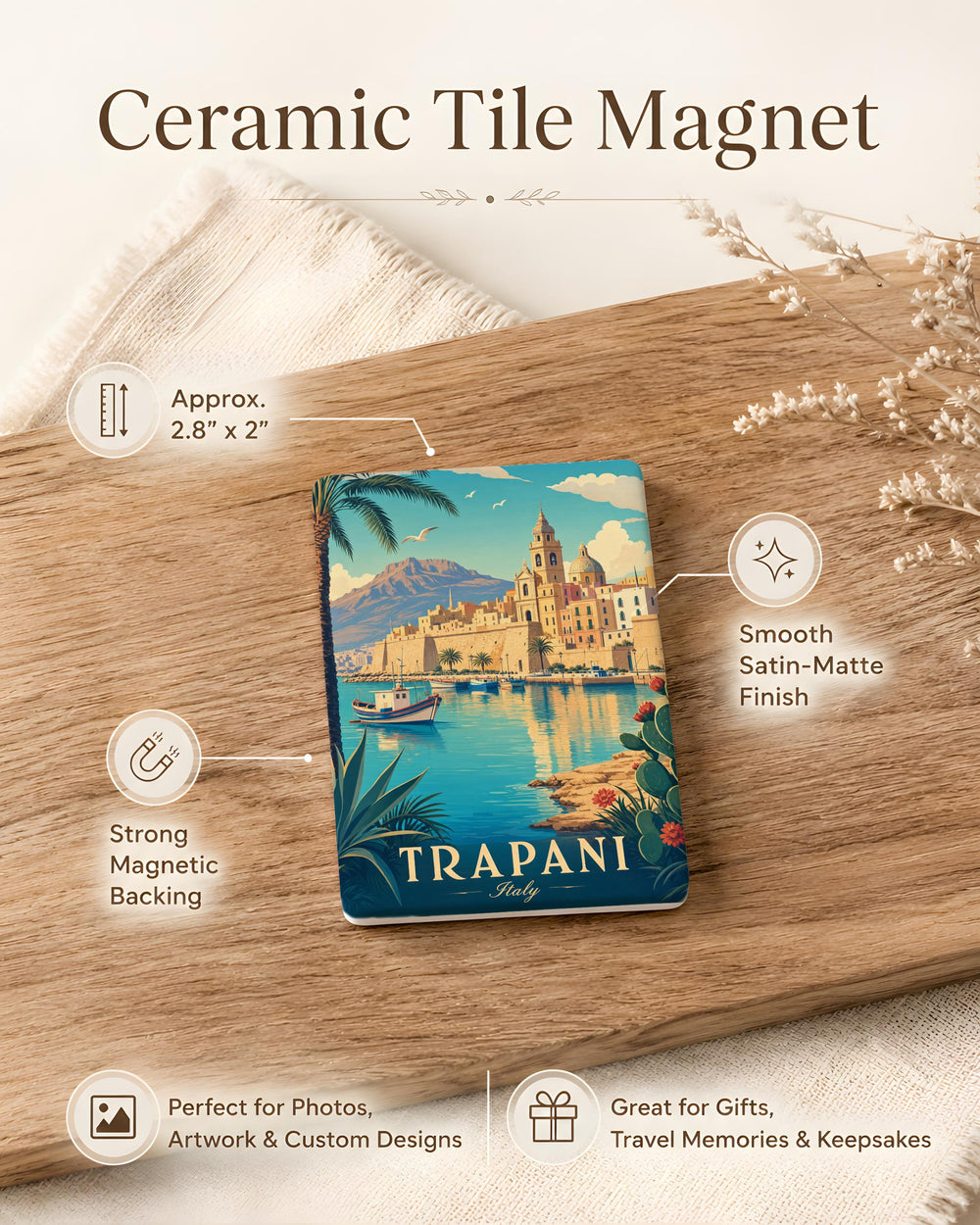 Trapani Italy Fridge Magnet, Sicily Souvenir Magnet, Trapani Travel Gift, Italian Coastal City Keepsake Magnet