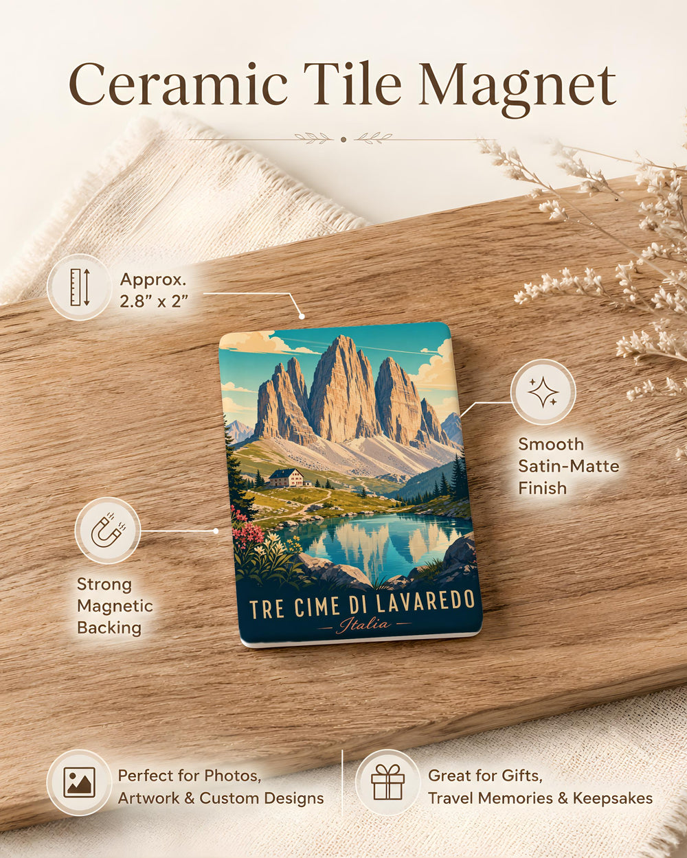 Tre Cime di Lavaredo Fridge Magnet, Dolomites Italy Mountain Peaks Souvenir Magnet, Alpine Hiking Travel Gift