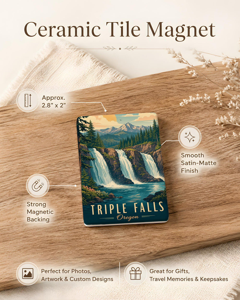 Triple Falls Oregon Fridge Magnet, Waterfall Nature Souvenir, Columbia River Gorge Travel Gift, Pacific Northwest Keepsake
