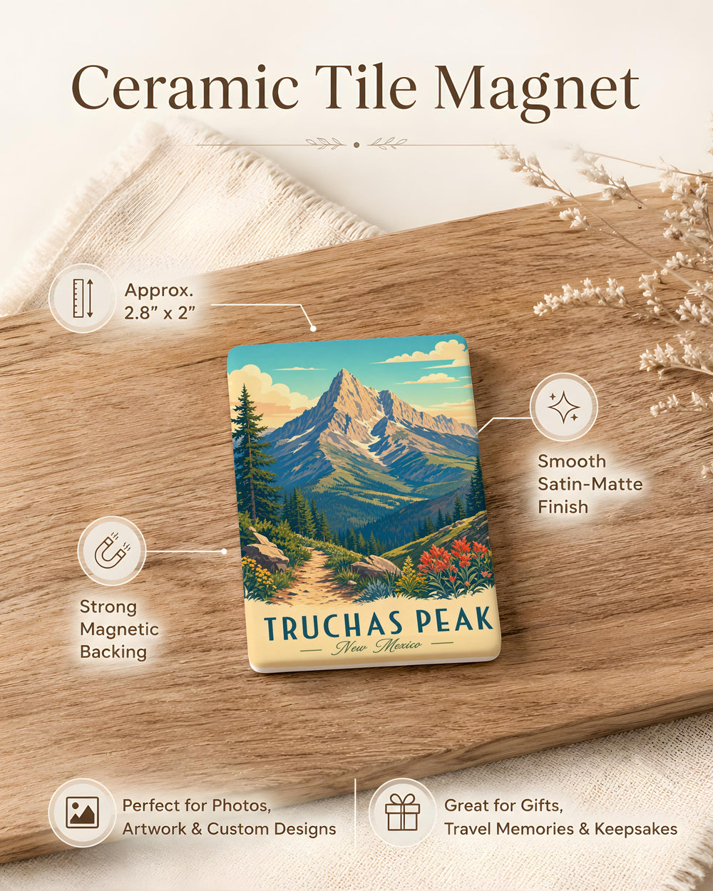Truchas Peak Fridge Magnet, New Mexico Mountain Summit Souvenir Magnet, Sangre de Cristo Mountains Travel Keepsake