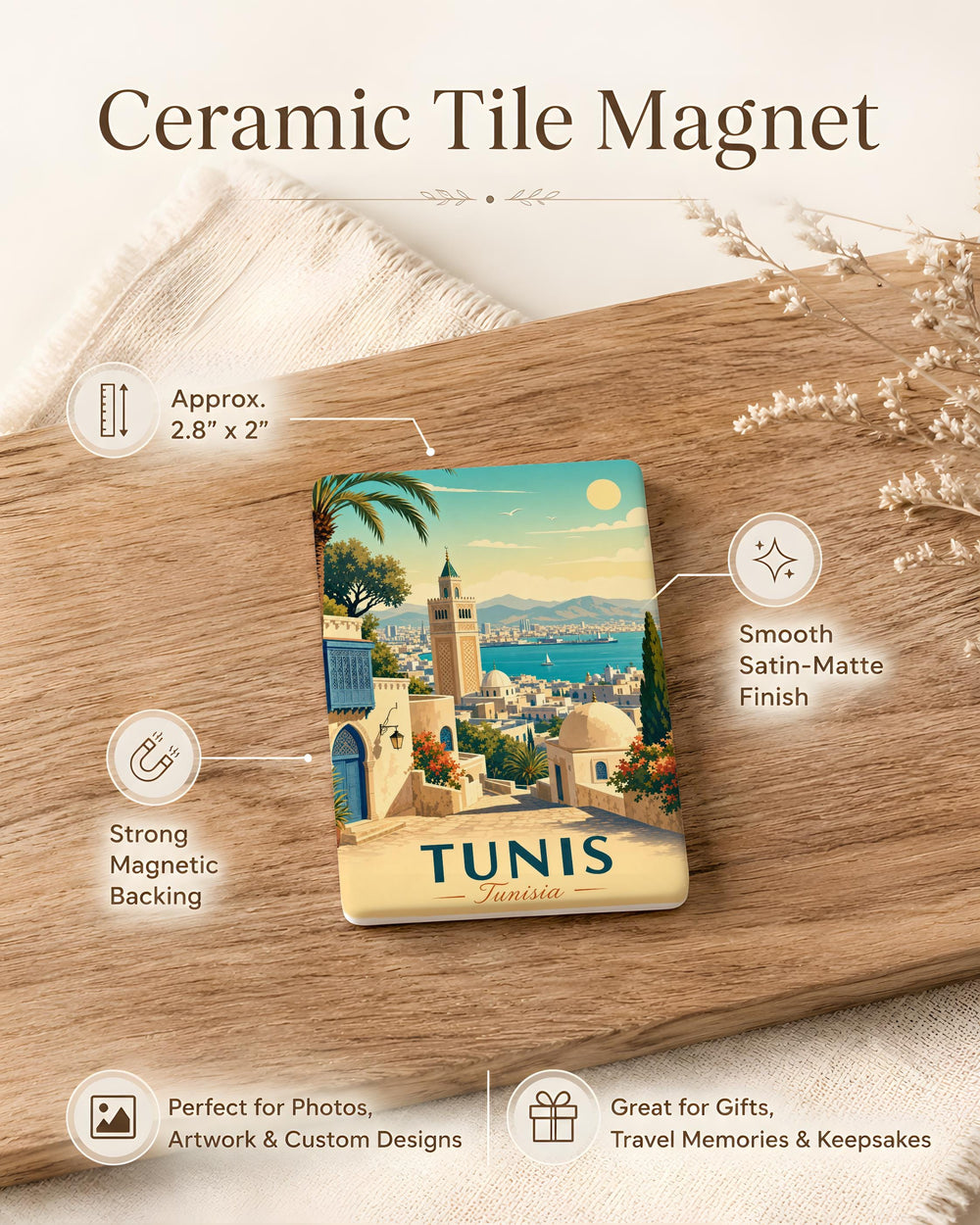 Tunis Tunisia Fridge Magnet, Tunis City Souvenir Magnet, Tunisia Travel Gift, North Africa Destination Magnet