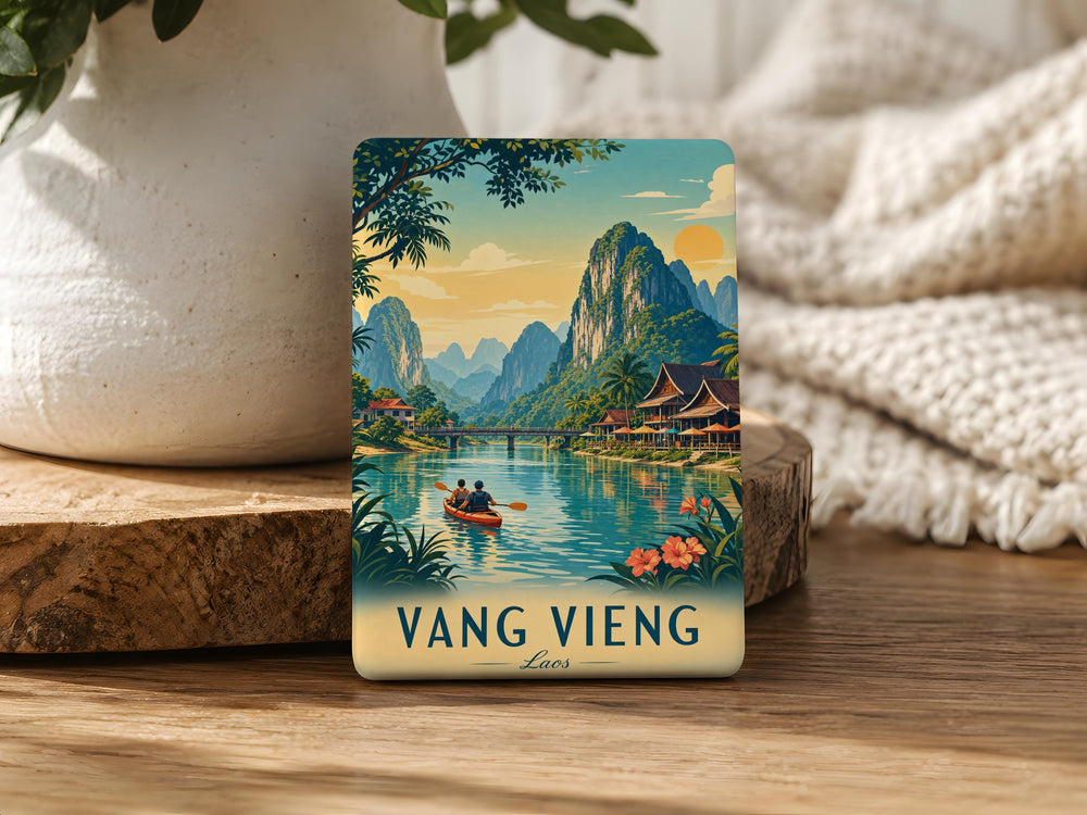 Vang Vieng Laos Fridge Magnet, Vang Vieng Travel Souvenir Magnet, Laos Destination Magnet, Vang Vieng Landmark Magnet