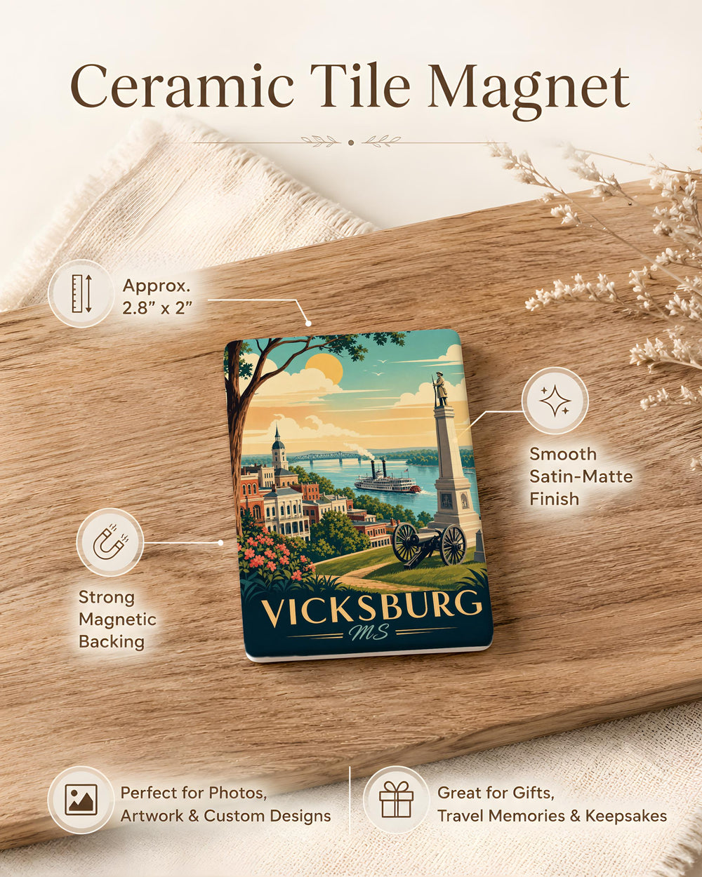 Vicksburg MS Fridge Magnet, Vicksburg Mississippi Souvenir Magnet, Historic River Town Travel Keepsake Magnet
