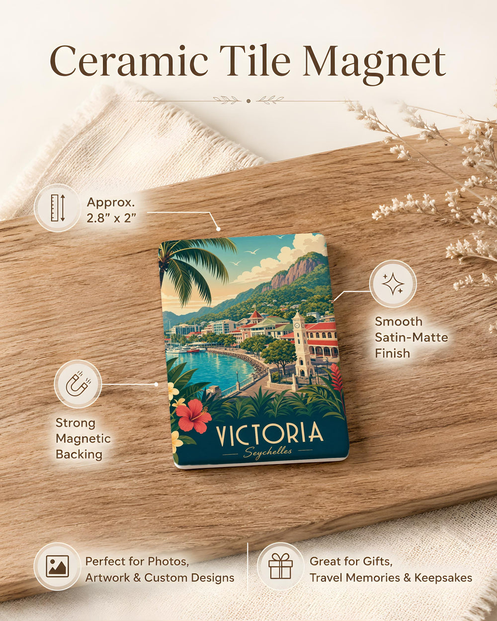 Victoria Seychelles Fridge Magnet, Victoria City Souvenir Magnet, Seychelles Travel Keepsake, Island Vacation Gift, Coastal Landmark Magnet