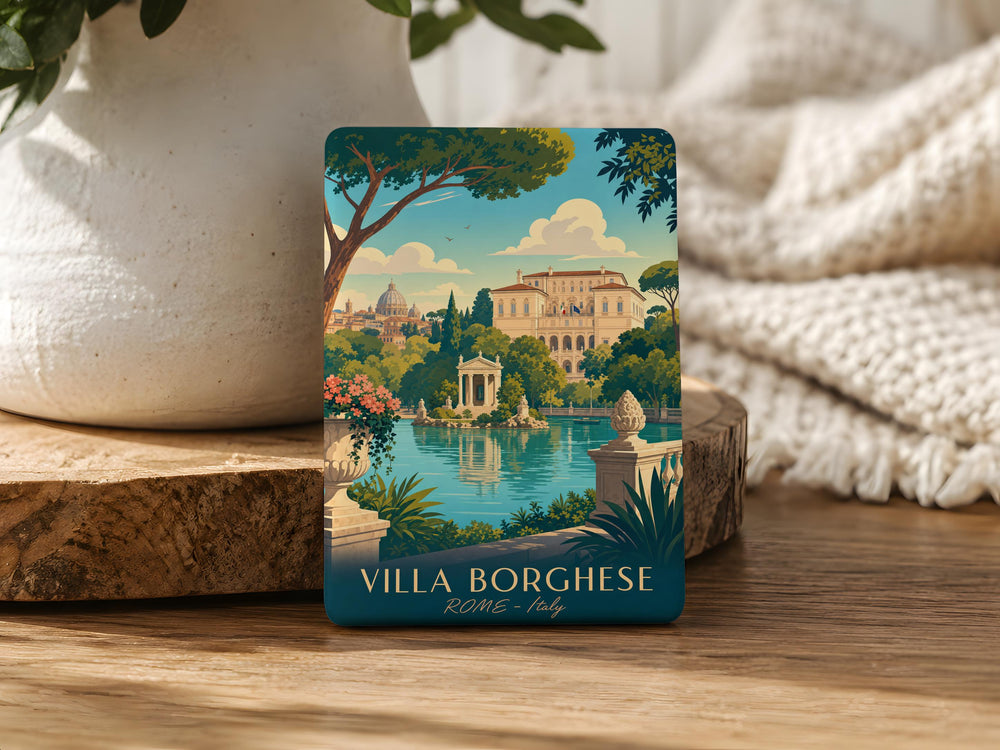 Villa Borghese Fridge Magnet, Rome Italy Park Landmark Souvenir, Italian Garden Travel Keepsake Magnet