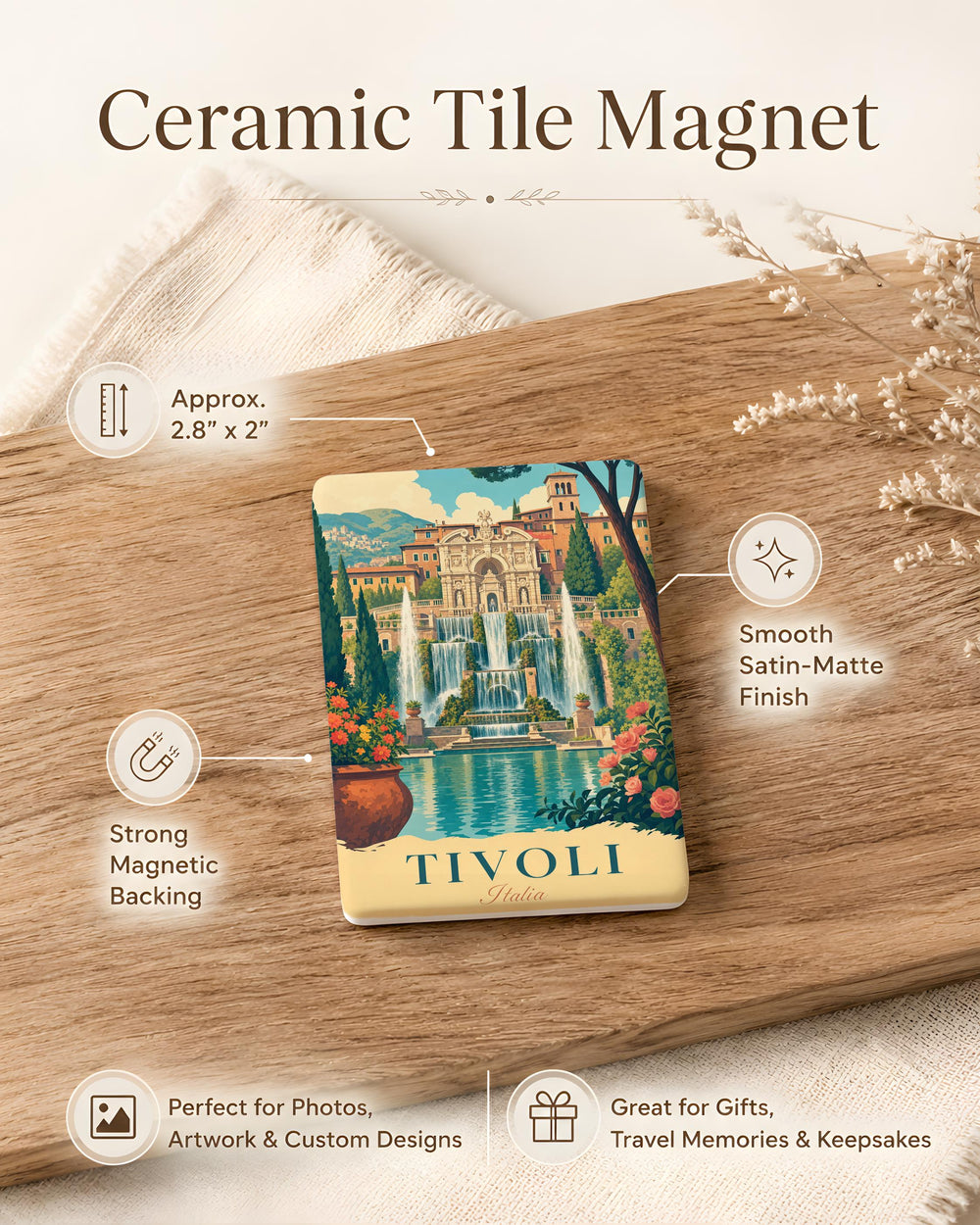 Villa d’Este Tivoli Italy Fridge Magnet, Renaissance Garden Fountains & Terraces Souvenir Magnet, Italian Villa Travel Gift