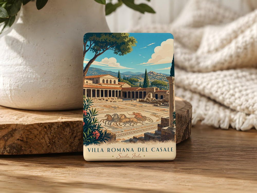 Villa Romana del Casale Sicily Fridge Magnet, Roman Villa Mosaic Landmark Souvenir Magnet, Piazza Armerina Italy Travel Gift