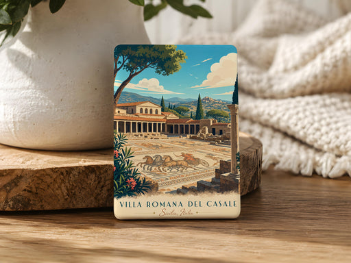 Villa Romana del Casale Sicily Fridge Magnet, Roman Villa Mosaic Landmark Souvenir Magnet, Piazza Armerina Italy Travel Gift