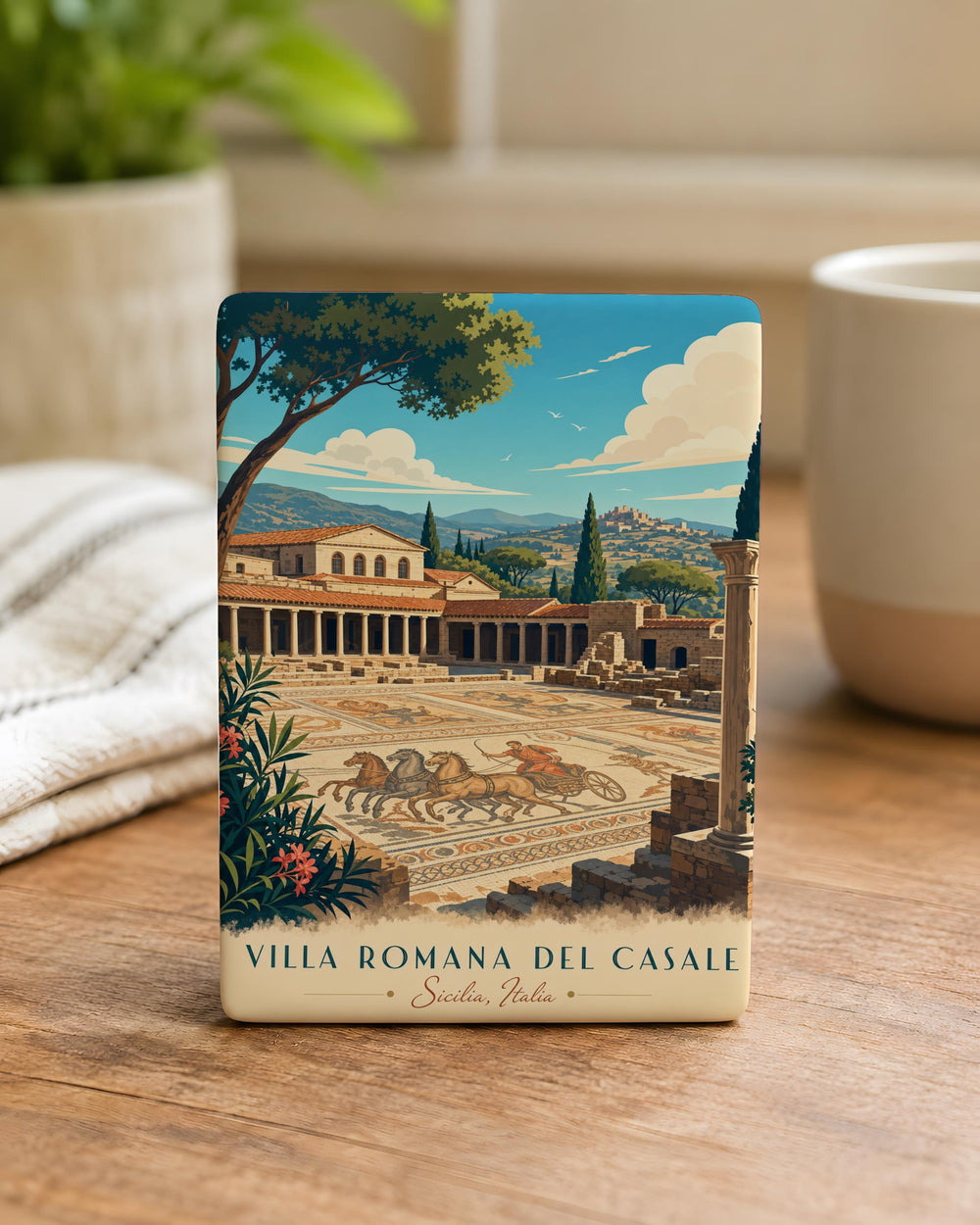 Villa Romana del Casale Sicily Fridge Magnet, Roman Villa Mosaic Landmark Souvenir Magnet, Piazza Armerina Italy Travel Gift