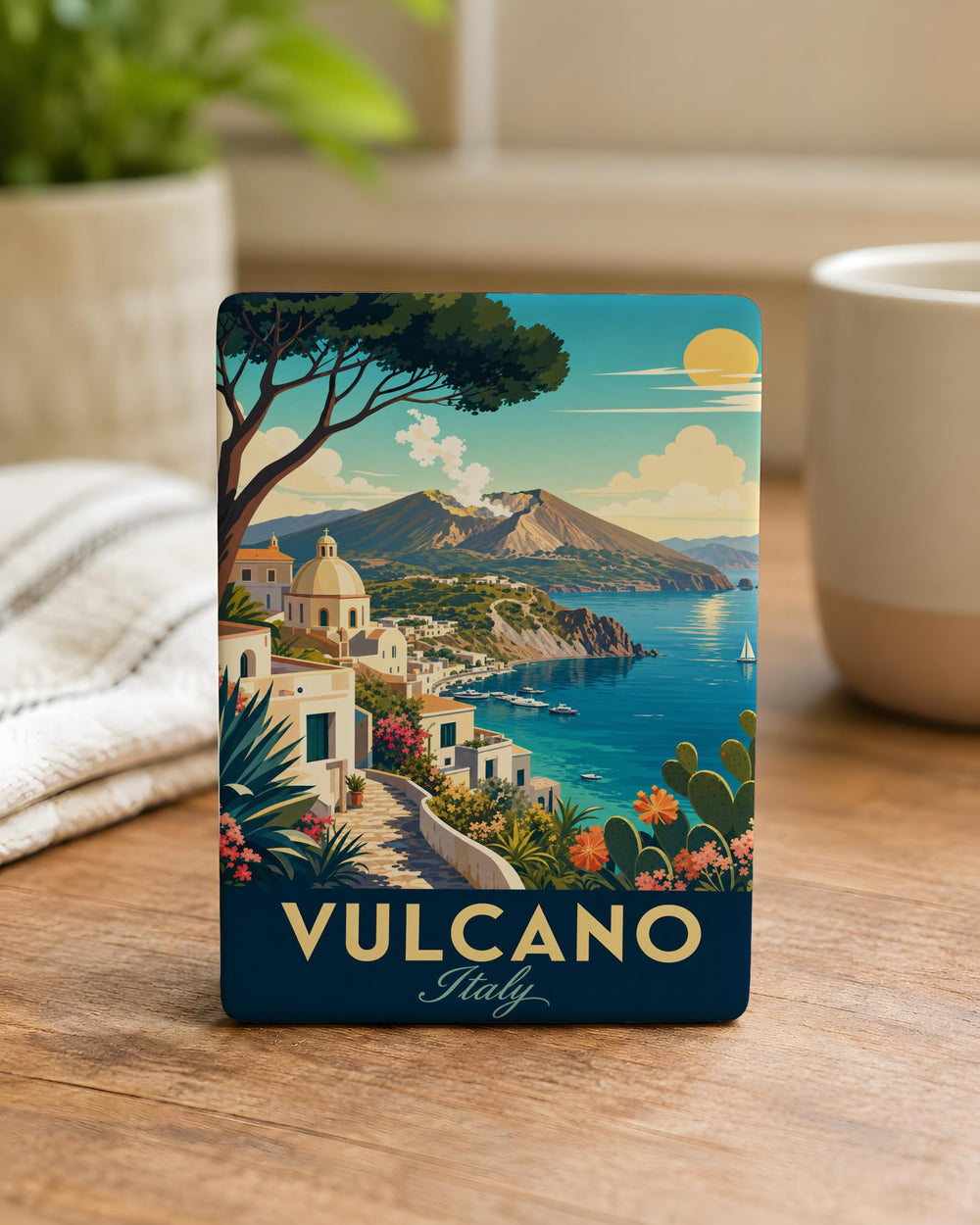 Vulcano Italy Fridge Magnet, Vulcano Island Souvenir Magnet, Aeolian Islands Travel Gift, Sicily Italy Volcano Magnet