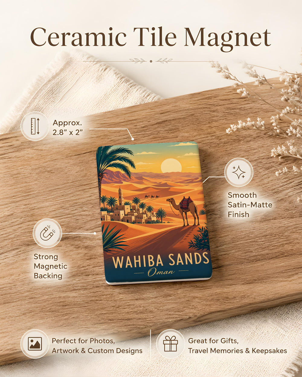 Wahiba Sands Oman Fridge Magnet, Desert Dunes Souvenir, Oman Travel Gift, Arabian Desert Landmark Magnet
