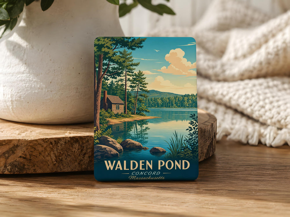 Walden Pond Fridge Magnet, Thoreau Cabin & Lakeside Nature Souvenir Magnet, Concord Massachusetts Pond Keepsake Magnet