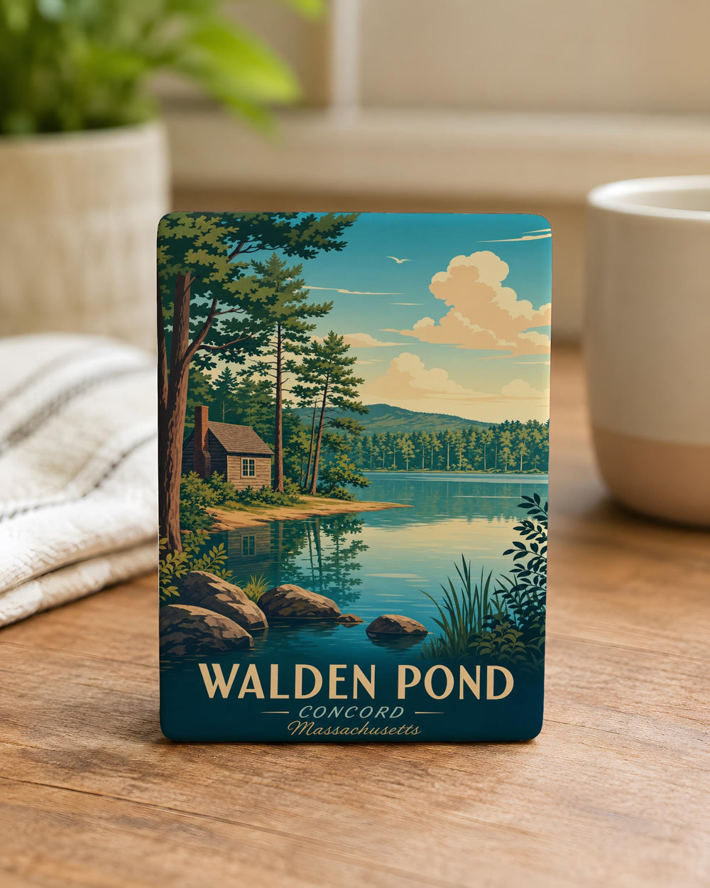 Walden Pond Fridge Magnet, Thoreau Cabin & Lakeside Nature Souvenir Magnet, Concord Massachusetts Pond Keepsake Magnet