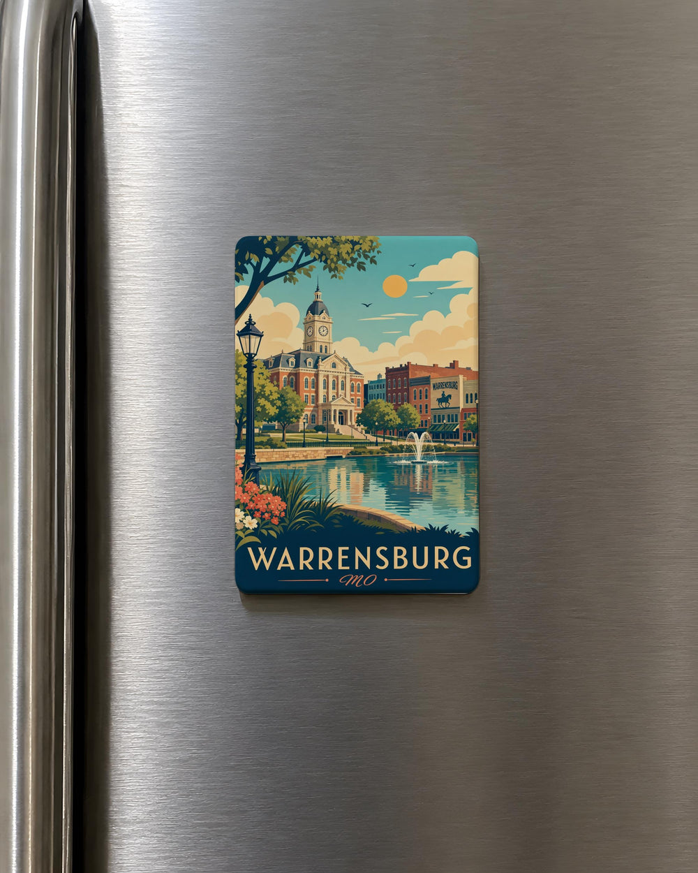 Warrensburg MO Fridge Magnet, Missouri Souvenir Magnet, Warrensburg Missouri Travel Gift, City Landmark Keepsake Magnet