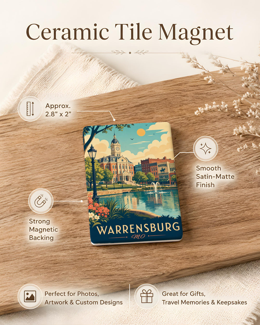 Warrensburg MO Fridge Magnet, Missouri Souvenir Magnet, Warrensburg Missouri Travel Gift, City Landmark Keepsake Magnet