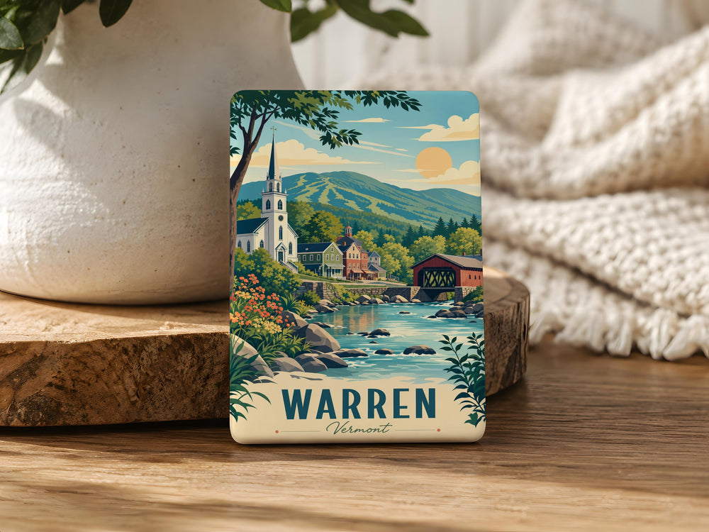 Warren VT Fridge Magnet, Vermont Town Souvenir Magnet, Warren Vermont Travel Gift, Green Mountains Keepsake Magnet