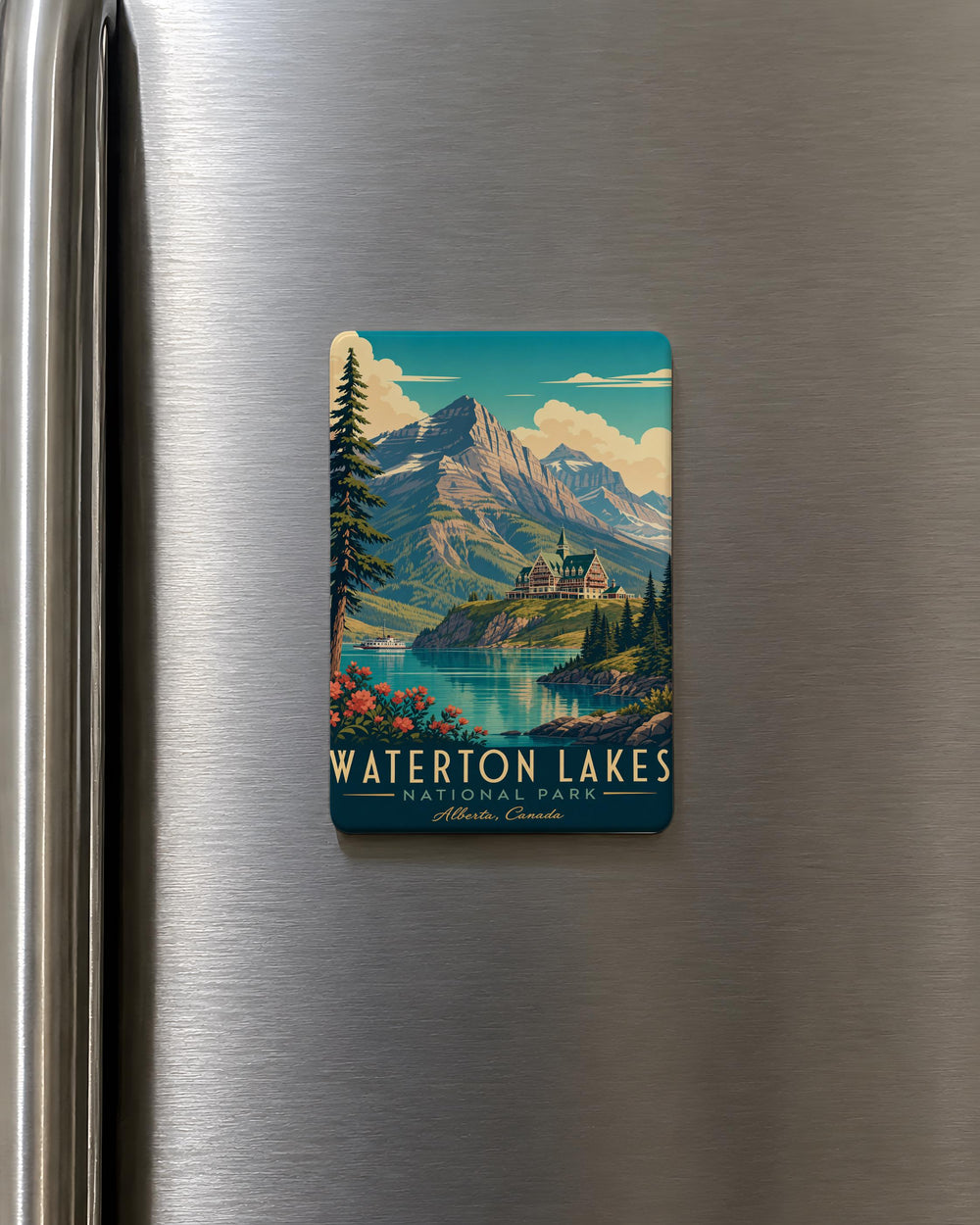 Waterton Lakes National Park Fridge Magnet, Alberta Canada Travel Souvenir, Scenic Mountain Lake Park Keepsake Magnet