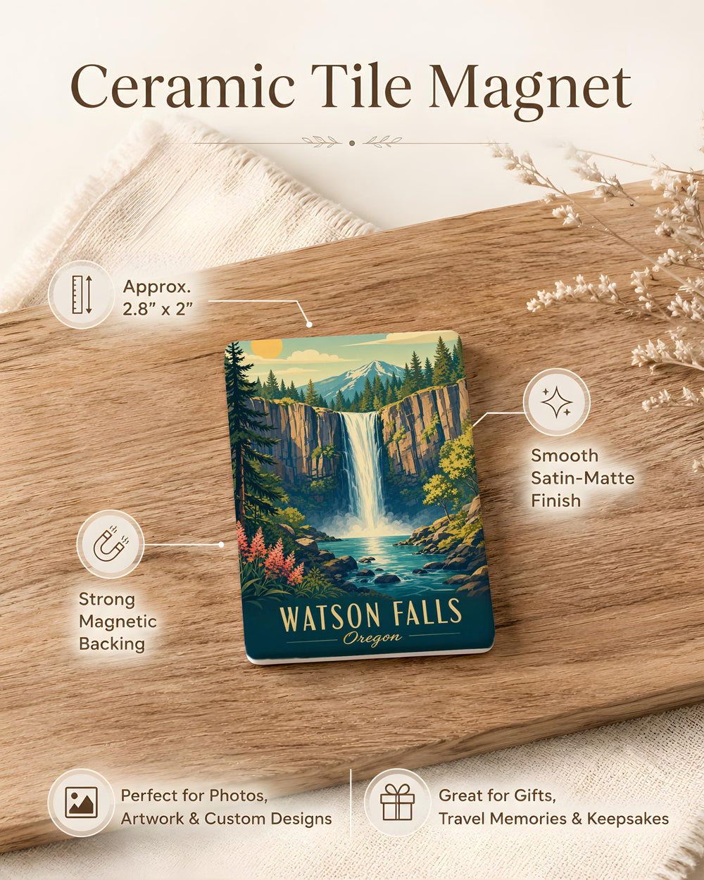 Watson Falls Oregon Fridge Magnet, Umpqua National Forest Waterfall Souvenir Magnet, Pacific Northwest Travel Keepsake