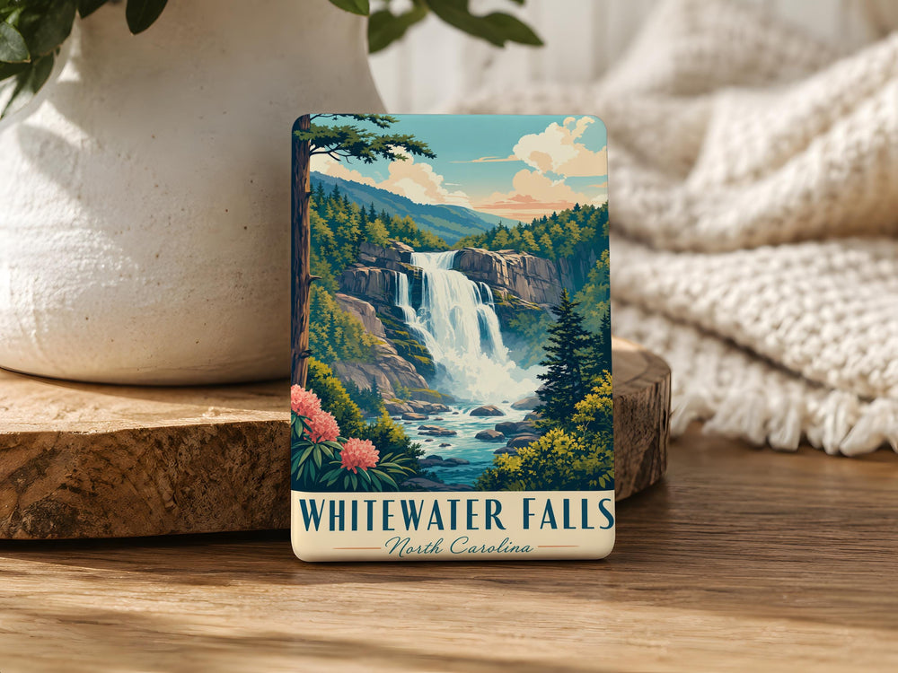 Whitewater Falls Fridge Magnet, Waterfall Landscape Souvenir, North Carolina Mountain Travel Keepsake Magnet