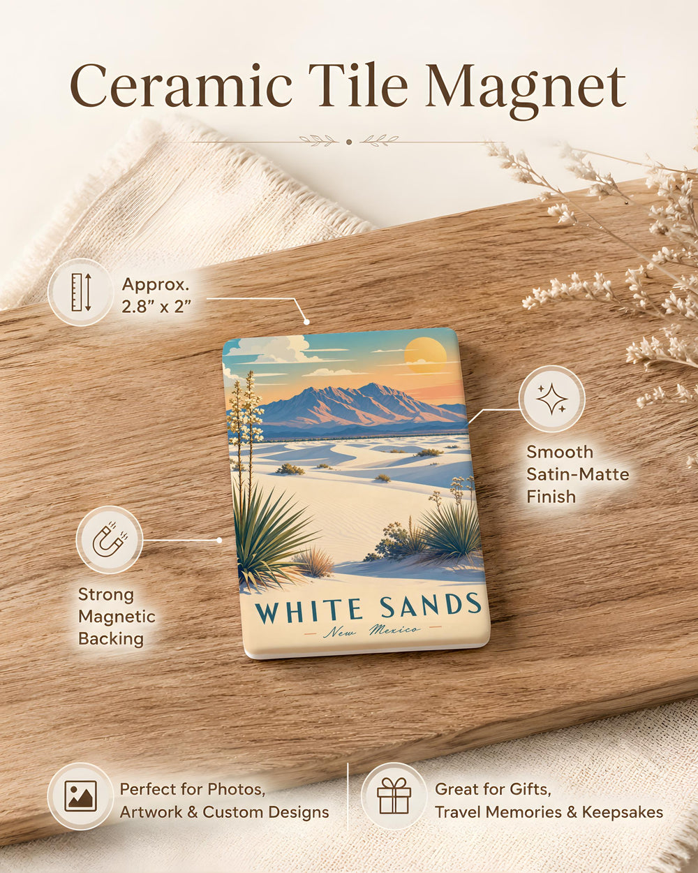 White Sands National Park Mountains Fridge Magnet, New Mexico Desert Dunes Souvenir, Southwest Travel Gift, USA Park Keepsake