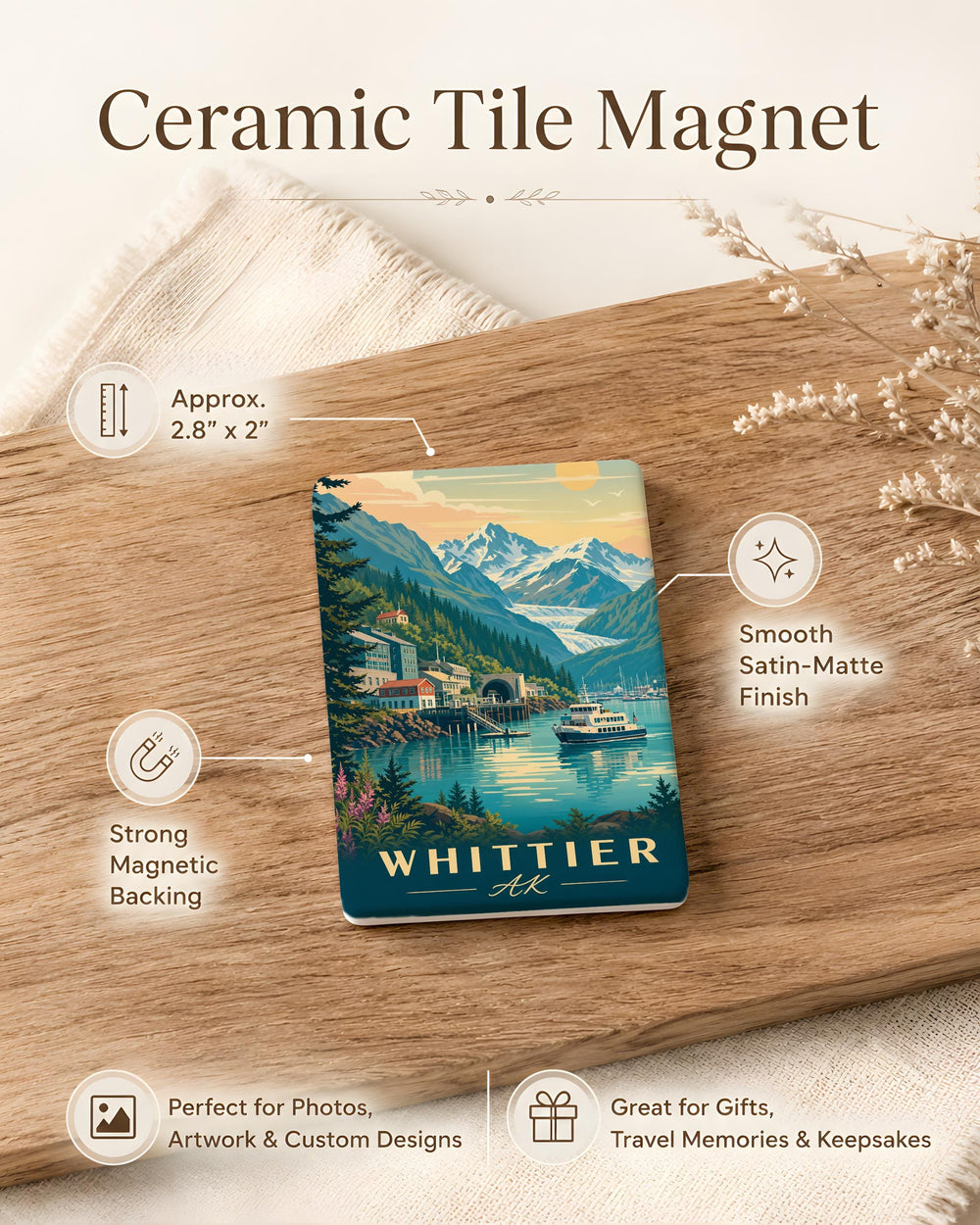 Whittier Alaska Fridge Magnet, Whittier AK Souvenir Magnet, Alaska Travel Gift, Coastal Town Keepsake Magnet