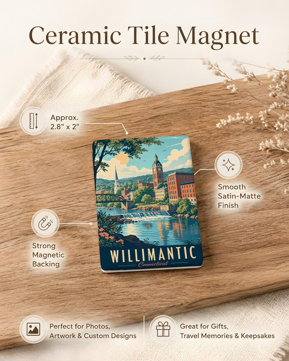 Willimantic CT Fridge Magnet, Willimantic Connecticut Souvenir Magnet, Willimantic Travel Gift, Connecticut Keepsake Magnet