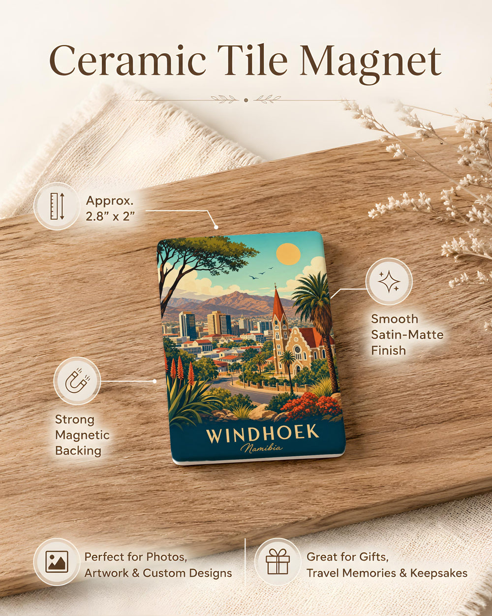 Windhoek Namibia Fridge Magnet, Windhoek Souvenir Magnet, Namibia Travel Gift, Windhoek City Landmark Keepsake Magnet