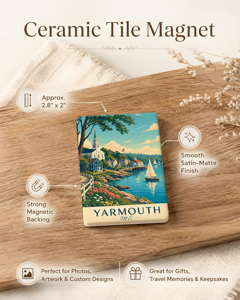 Yarmouth Maine Fridge Magnet, Yarmouth ME Souvenir Magnet, Maine Travel Gift, Coastal Town Keepsake, New England Magnet