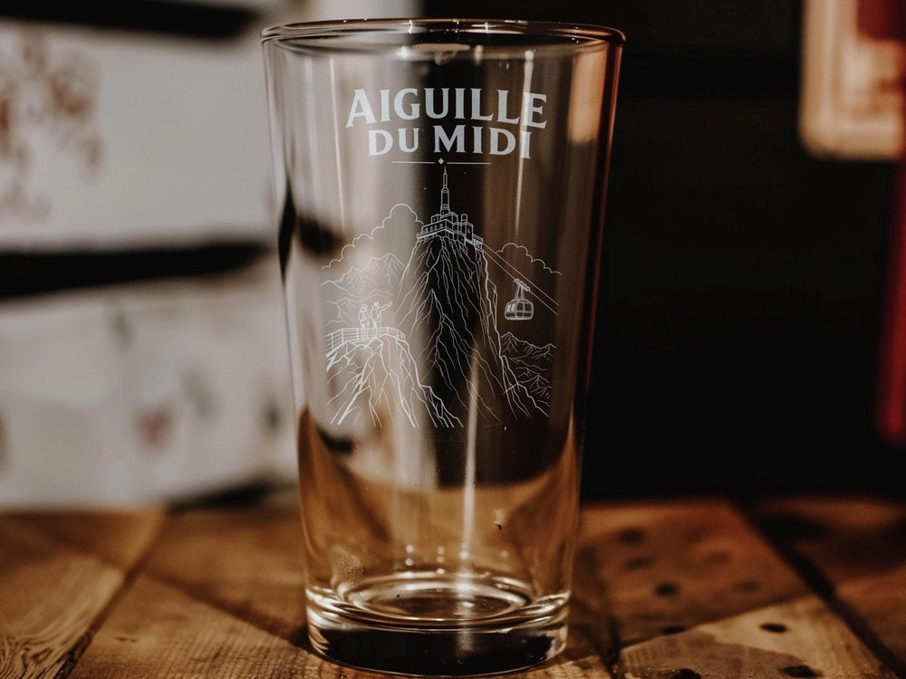 Aiguille du Midi Pint Glass, Chamonix Mont Blanc Mountain Peak Souvenir Beer Glass, Alpine France Travel Gift