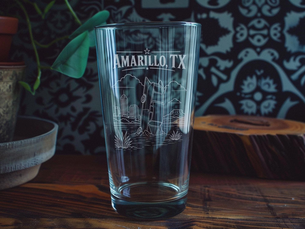 Amarillo TX Pint Glass, Amarillo Texas Souvenir Glass, Route 66 Amarillo Gift, Texas Travel Keepsake Drinkware