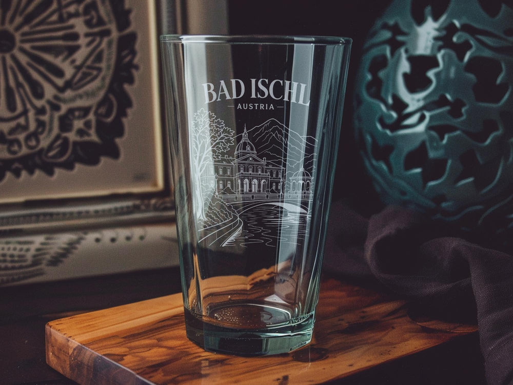 Bad Ischl Austria Pint Glass, Bad Ischl Souvenir Beer Glass, Austrian Alps Travel Gift, Austria Vacation Keepsake Glass