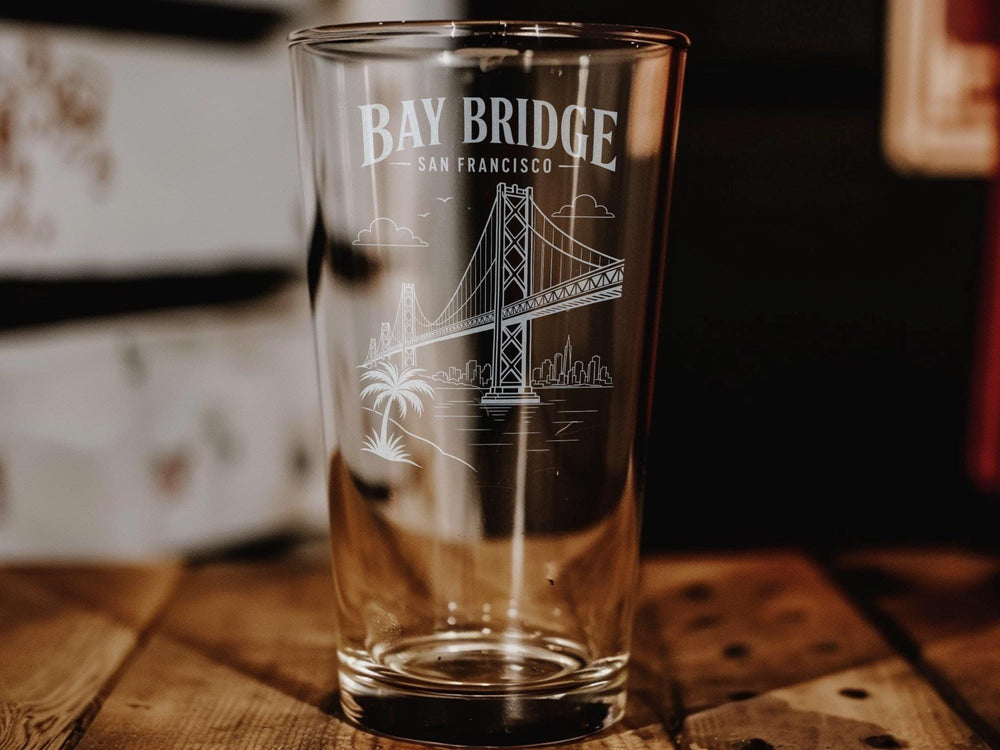 San Francisco Bay Bridge Pint Glass, Bay Bridge Souvenir Glass, San Francisco Landmark Drinkware, California Travel Gift