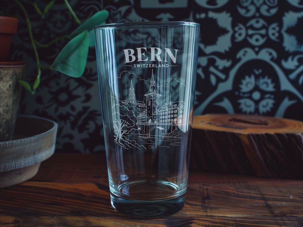 Bern Switzerland Pint Glass, Bern City Souvenir Beer Glass, Switzerland Travel Gift, Bern Landmark Drinkware