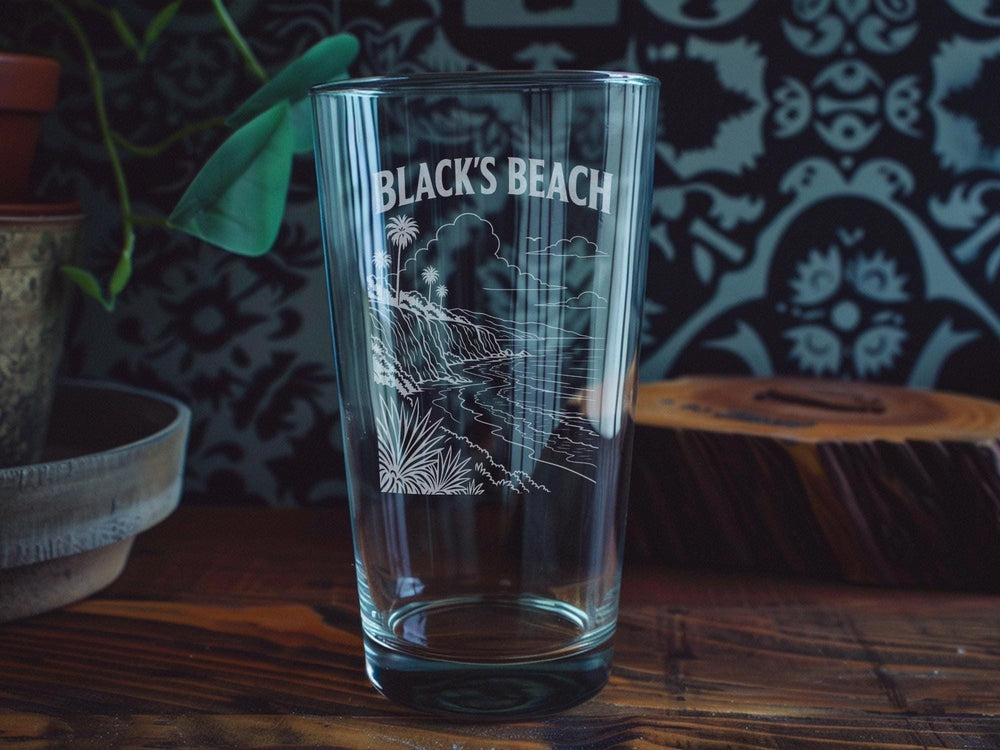 Blacks Beach Pint Glass, San Diego California Beach Souvenir Beer Glass, Coastal Ocean Shoreline Gift