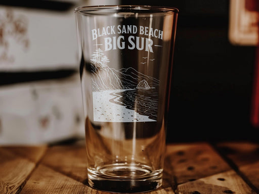 Black Sand Beach Big Sur Pint Glass, California Coast Scenic Souvenir Beer Glass, Big Sur Travel Gift, Coastal Landmark Glassware