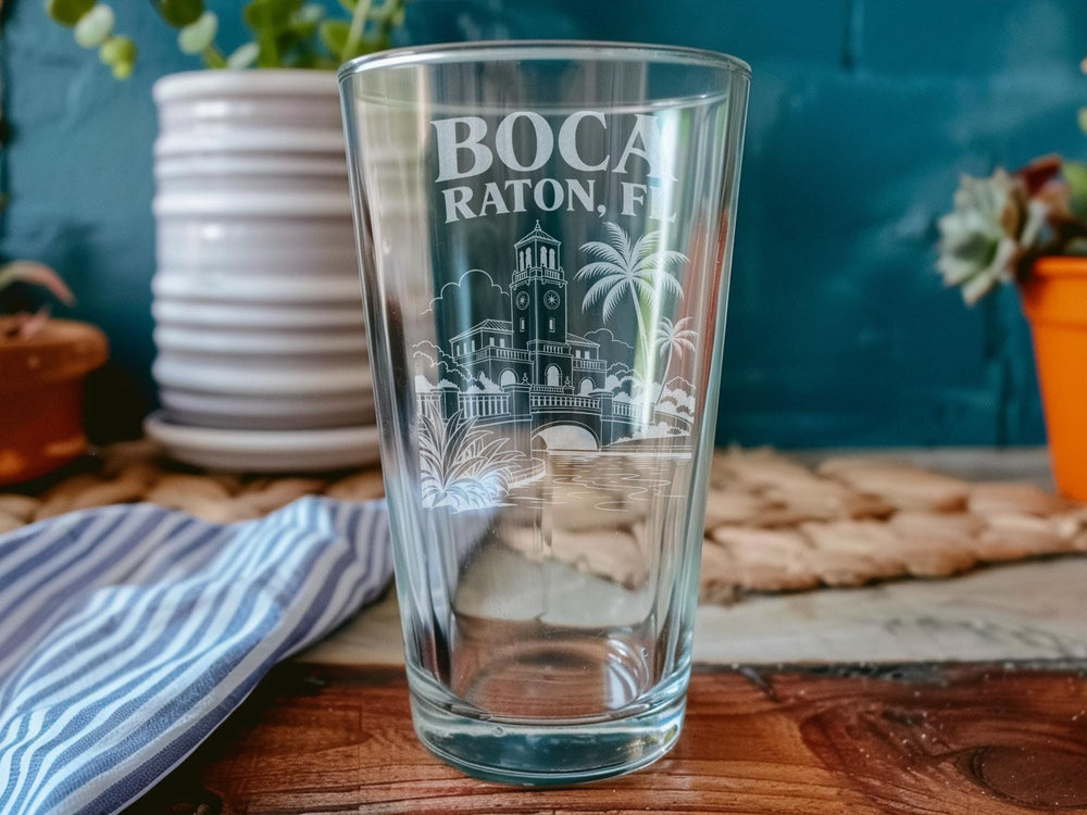 Boca Raton FL Pint Glass, Florida Souvenir Beer Glass, Boca Raton Travel Gift, Coastal Florida Drinkware