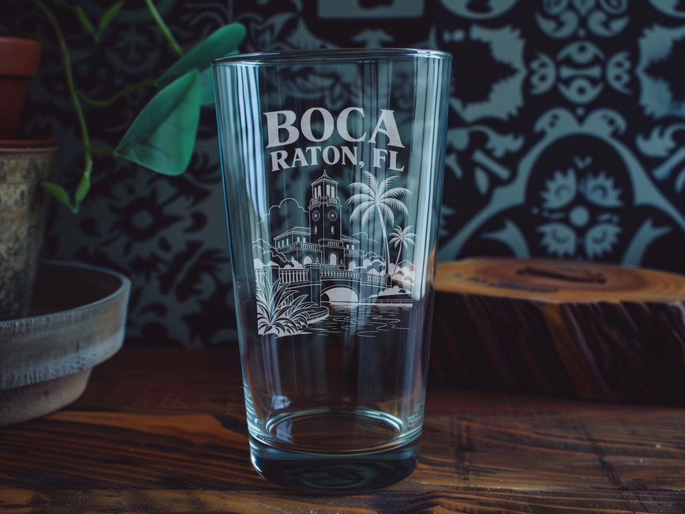 Boca Raton FL Pint Glass, Florida Souvenir Beer Glass, Boca Raton Travel Gift, Coastal Florida Drinkware
