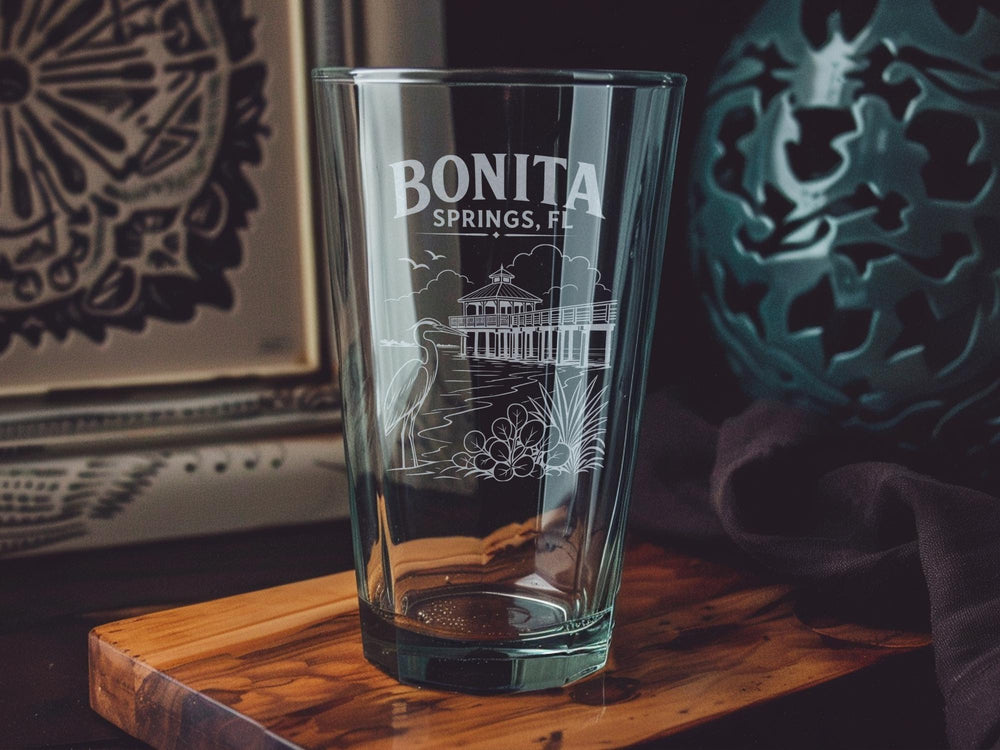 Bonita Springs Florida Pint Glass, Bonita Springs FL Souvenir Beer Glass, Southwest Florida Vacation Travel Gift