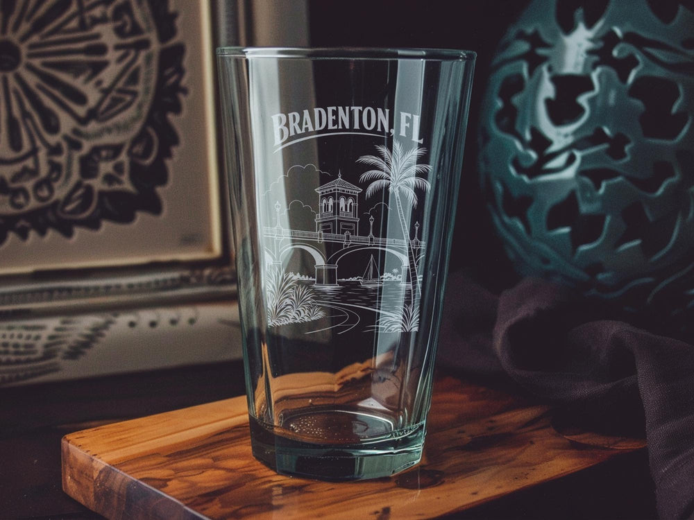 Bradenton FL Pint Glass, Bradenton Florida Souvenir Beer Glass, Florida Gulf Coast Travel Gift, Bradenton Vacation Drinkware
