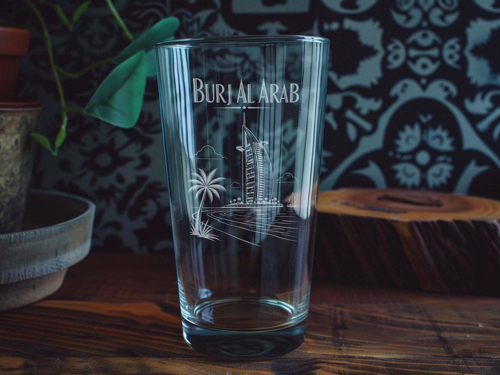 Burj Al Arab Dubai Pint Glass, Iconic Sail-Shaped Luxury Hotel Souvenir Beer Glass, UAE Travel Gift