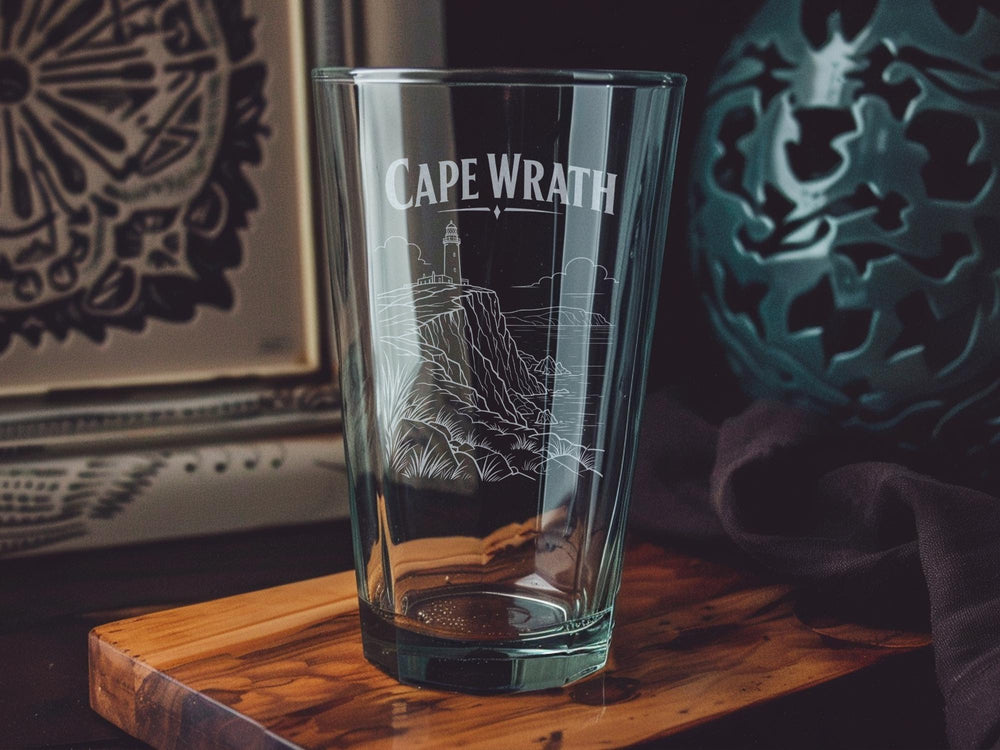 Cape Wrath Scotland Pint Glass, Scottish Highlands Coastal Landmark Souvenir Beer Glass, Cape Wrath Lighthouse Gift