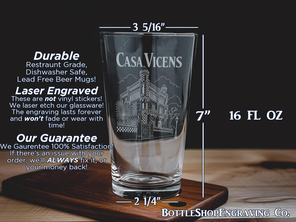 Casa Vicens Barcelona Pint Glass, Gaudí Architecture Souvenir Beer Glass, Spanish Landmark Travel Gift