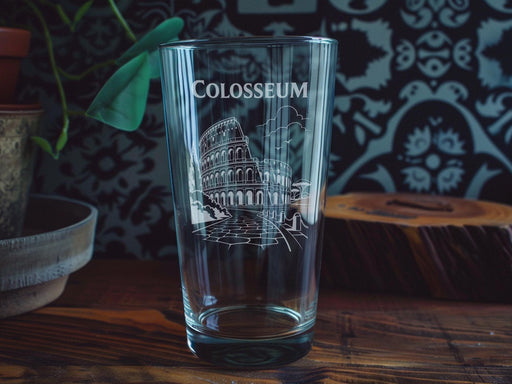 Colosseum Pint Glass, Rome Italy Amphitheater Drinking Glass, Ancient Roman Landmark Souvenir Barware Gift