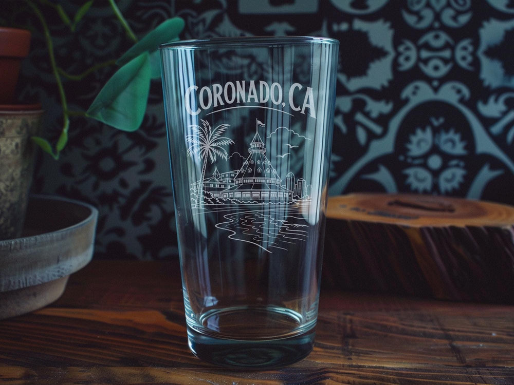 Coronado CA Pint Glass, Coronado Island California Souvenir Drinkware, San Diego Coastal Travel Gift Glassware